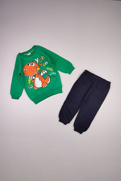 Peki Baby Newborn Boy Openend Non-Sardin Medium Hard Narrow Fit Cotton Yum Yum Dino Print Set 14914