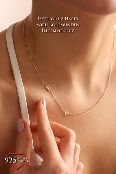 JEMIRA Kadın Çift Harfli Gümüş Kolye Kişiye Özel 925 Ayar Gold Renk Kaplama
