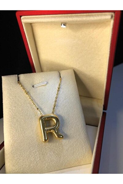 GWOMA قلادة بالون حرف R من الفولاذ المقاوم للصدأ لون أصفر • في صندوق مضيء • ق...