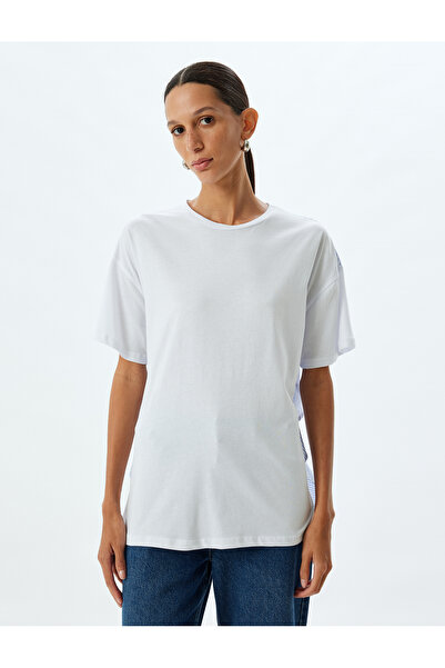 Koton Ασύμμετρο κοντομάνικο μπλουζάκι Comfortable Fit Cotton Crew Neck