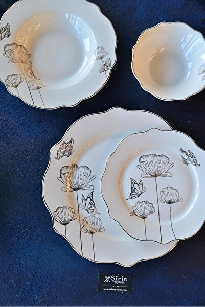 şirineşyalarım Cammelia 24 Parça 6 Kişilik Bone Porselen Yemek Takımı