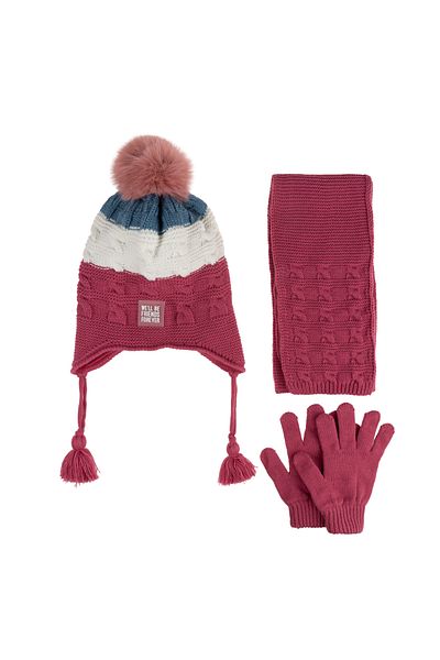 Aware Time Kitti 4-8 Years Old Baby Girl & Child Accessory Fleece Inside Scarf Beanie Gloves Set of 3