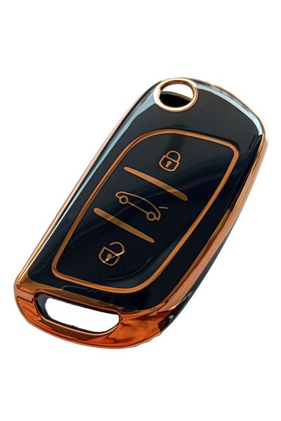 Kasey Peugeot Citroen Black Gold Key Case - Compatible Remote Control and Container