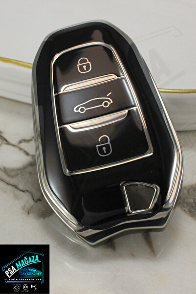 PSA Peugeot Citroen DS Opel Uyumlu Smart Model TPU Anahtar Kılıfı [Siyah/Gümü...