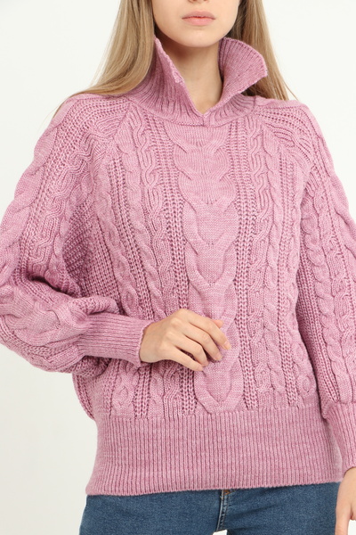 Blue Petrol Kadın Yakalı Örgü Detaylı Kazak