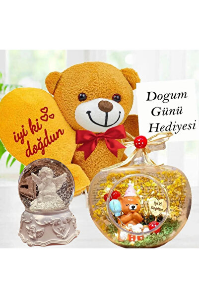 rk tasarım Doğum Günü Işıklı Teraryum & İyiKi Doğdun Balonlu Ayıcık & Beyaz M...