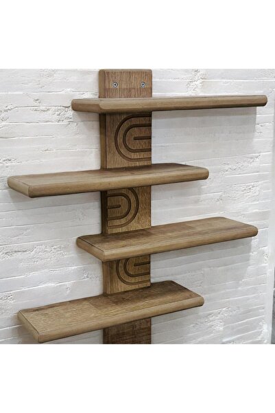 akçehome Asimetrik Bohem Ahşap Dekoratif Duvar Rafı 4 raflı