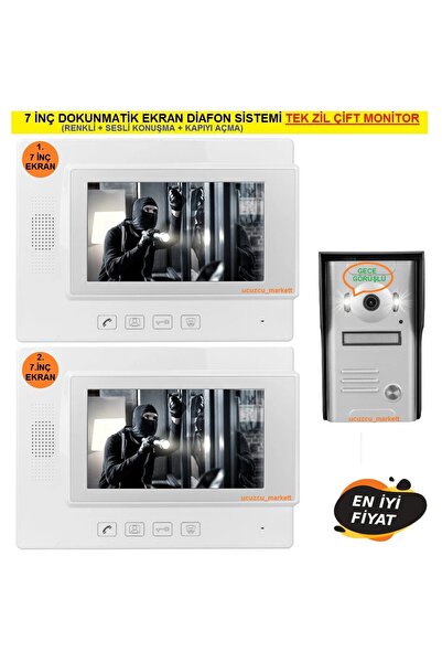 Genel Markalar 7 Inç Ekran Diafon Sistemi Tek Zil Çift Monitör (Renkli+ Sesli...