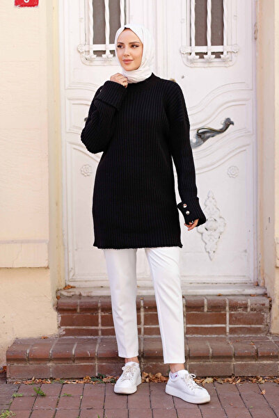 Pamuk Butik Women's Spanish Sleeve Button Detailed Knitwear Sweater