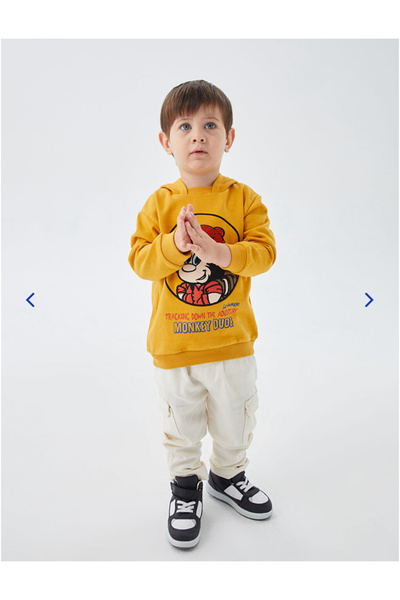 LC Waikiki Kapüşonlu Nostaljik Maymun Nakışlı Unisex Bebek Sweatshirt