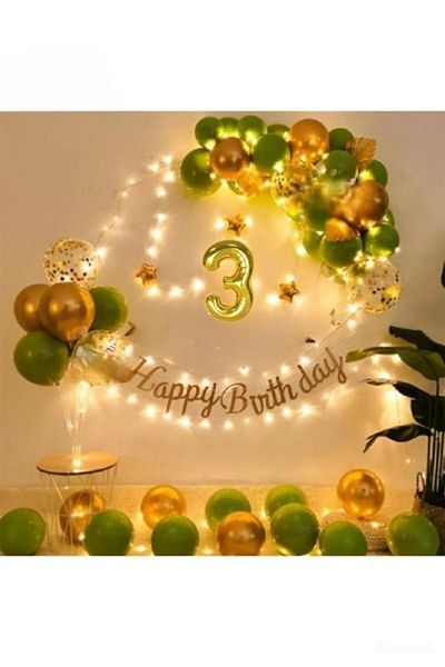 DÜVENCİ TİCARET Led Lighted Gold Mildew Green Balloon Arch Kit Birthday Party Set Ornament