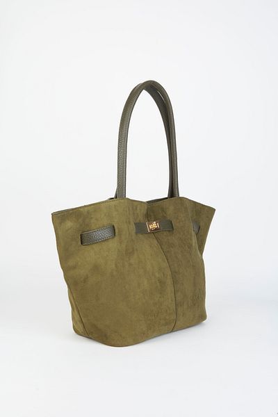 Vivaq Women's Suede Khaki Snap Closure Design Faux Leather Belted Lined Handbag and Shoulder Bag