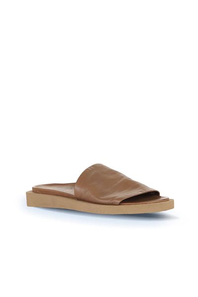 Bueno Shoes Γυναικείες φλατ δερμάτινες παντόφλες καφέ - 01wq9103