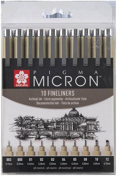 Sakura Pigma Micron 10-Pack Technical Drawing Pen / Bpoxsdk10a