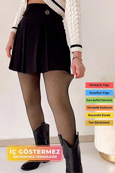 Carlburn Özel Üretim Toparlayıcı Korse Etkili Rahat Şık Sıcak Tutan İçi Peluş Termal Ten Görünümlü Tayt Çorap