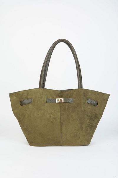 Vivaq Women's Suede Khaki Snap Closure Design Faux Leather Belted Lined Handbag and Shoulder Bag