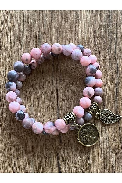 Store Pink Zebra Natural Stone 2 Pieces Beaded Bracelet