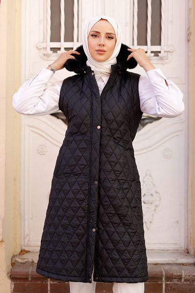 Pamuk Butik Women's Hooded Long Quilted Vest