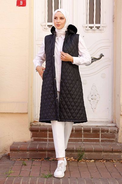 Pamuk Butik Women's Hooded Long Quilted Vest