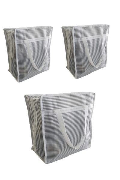 Silkyra 3 Pieces Travel Type Shoes - Storage Striped Model, Shoe Bag 35X22X40Cm