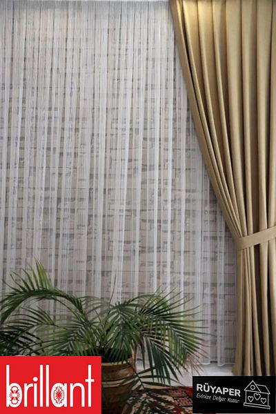 Brillant Rüyaper Trend - Twisted Striped Tulle Curtain Suitable for All Rooms, Heavy Gramage Tight Pleated