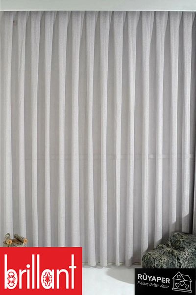Brillant Rüyaper Trend - Gray Natural Linen, Tulle Curtain Suitable for All Rooms, Tight Pleated