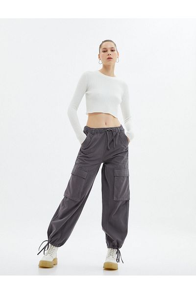 Koton Cargo Jogger Pants Faded Effect Elastic Waist Tie Pocket Cotton