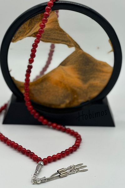 Hobimos Set of 99 Silver Plated Tassels 8 mm Vivid Red Ceyt Prayer Rosary