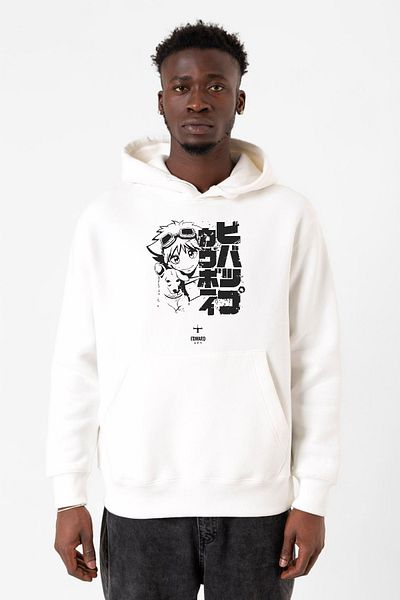 Tshirthane Cowboy Bebop Vintage - Ein And Ed Hanorac alb pentru bărbați cu glugă