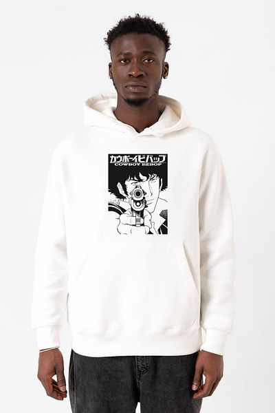 Tshirthane Cowboy Bebop Spike - Λευκό ανδρικό φούτερ με κουκούλα, 3ip
