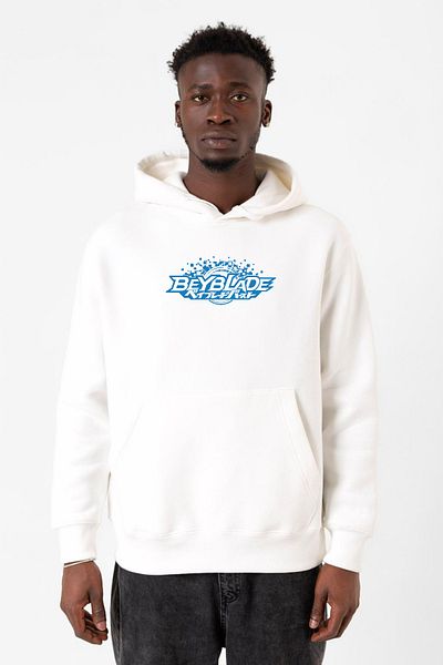 Tshirthane Φούτερ Beyblade Logo Λευκό ανδρικό φούτερ με κουκούλα 3 κλωστών