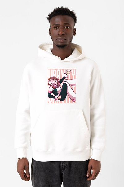 Tshirthane Φούτερ My Hero Academi Uravity Minimal White Ανδρικό φούτερ με κουκούλα 3 κορδονιών