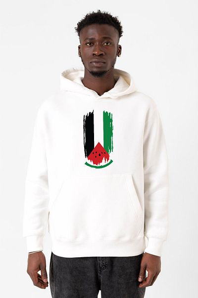 Tshirthane Καρπούζι Palestine Flag Λευκό ανδρικό φούτερ με κουκούλα 3 κορδονιών