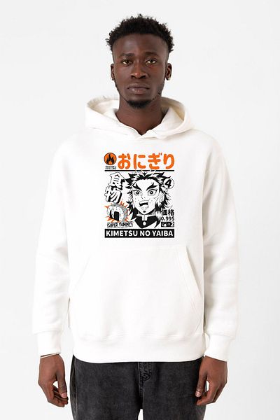 Tshirthane Φούτερ Demon Slayer Anime Super Yummy White ανδρικό φούτερ με κουκούλα 3 καλωδίων