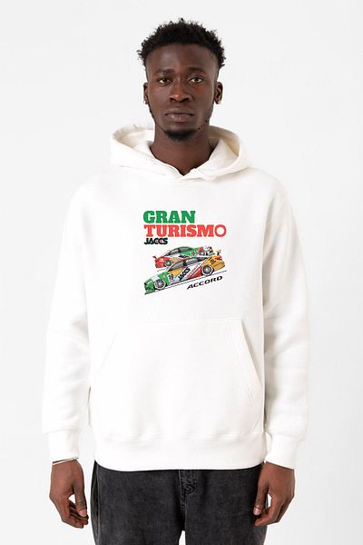 Tshirthane Ανδρικό φούτερ Gran Turismo Jaccs Accord White με κουκούλα 3 κορδονιών