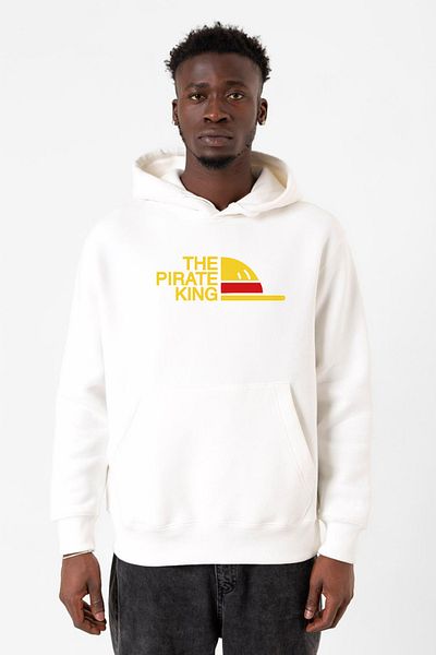 Tshirthane One Piece Anime Luffy The Pirate King Λευκό ανδρικό φούτερ με κουκούλα 3 κορδονιών