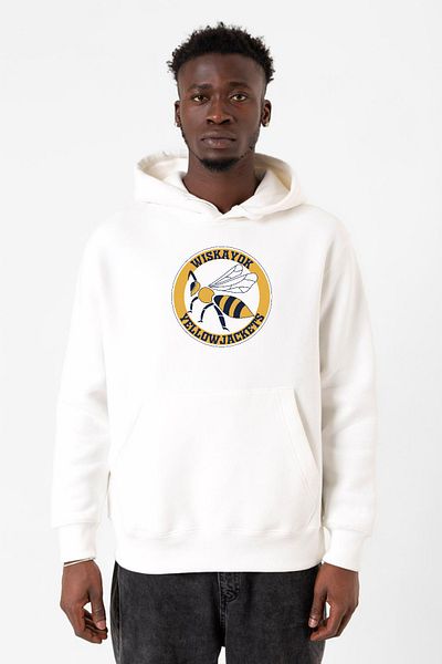 Tshirthane Мъжки суитшърт с качулка Wiskayok Yellowjackets с лого и бял цвят 3ip