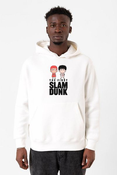 Tshirthane Slam Dunk First Slam Dunk Λευκό ανδρικό φούτερ με κουκούλα 3 κορδονιών