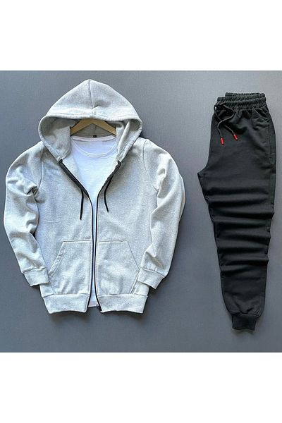 Risil-Nu Company New Season Cotton Hooded Hooded Pocket Sweat Jacket and Sweatpants 2-Piece Set