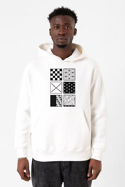 Tshirthane Demon Slayer Anime Patterns Λευκό ανδρικό φούτερ με κουκούλα 3 κορδονιών
