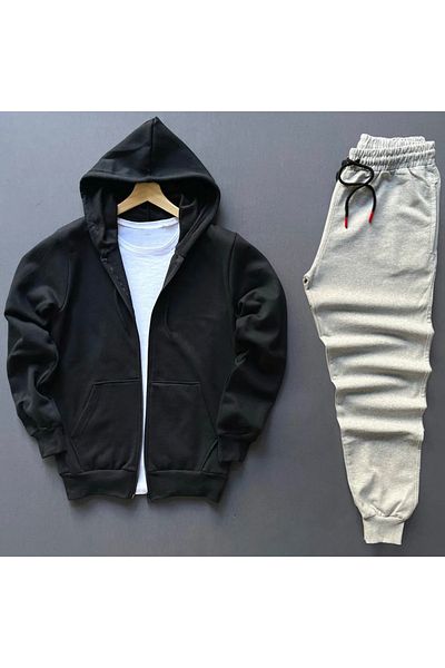 Risil-Nu Company New Season Cotton Hooded Hooded Pocket Sweat Jacket and Sweatpants 2-Piece Set