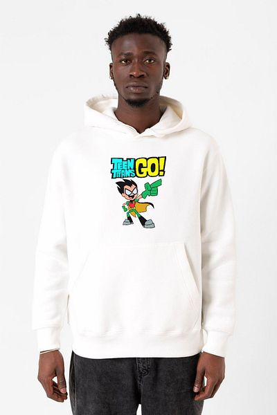 Tshirthane Φούτερ με κουκούλα 3 καπάκι για αγόρια Teen Titans Go Robin White