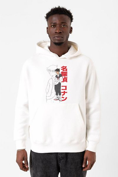 Tshirthane Ανδρικό φούτερ με κουκούλα ντετέκτιβ Conan Shinichi Kudo White - 3ip