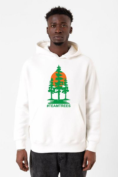 Tshirthane Ανδρικό φούτερ με κουκούλα 3 κορδονιών Mr Beast Team Trees White