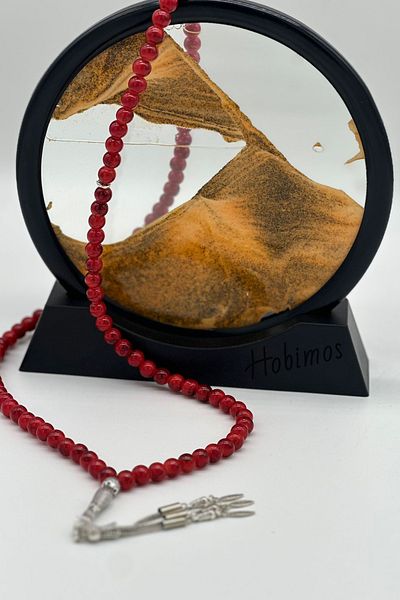 Hobimos Set of 99 Silver Plated Tassels 8 mm Vivid Red Ceyt Prayer Rosary