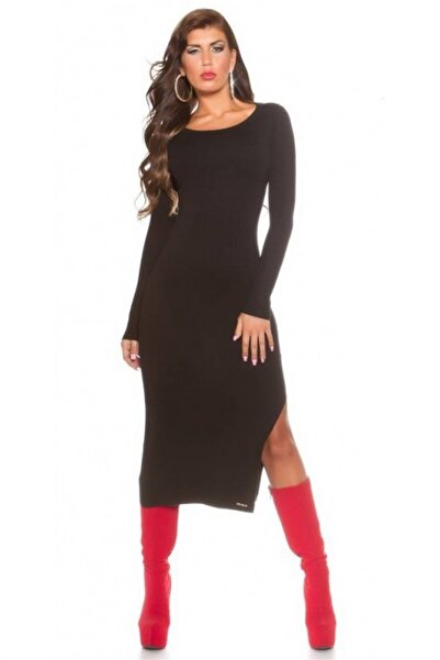 KAHSEN STORE Мода B101171 Рокля с дълги ръкави и набрана предна част