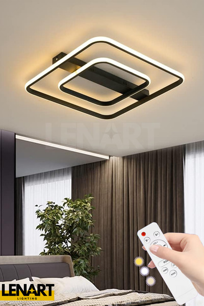 Lenart Lighting Pötikare Model Yüksek Aydınlatmalı Kumandalı Tavan Avizesi,3 Renk Avize,kare Model Metal Spor Avize