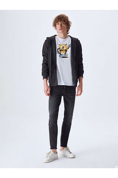 Ltb Hooded Zippered Basic Anthracite Cardigan