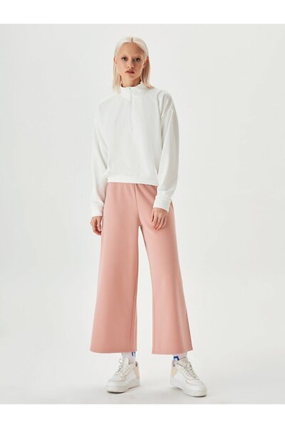 Ltb White Stand Collar Half Zipper Sweatshirt