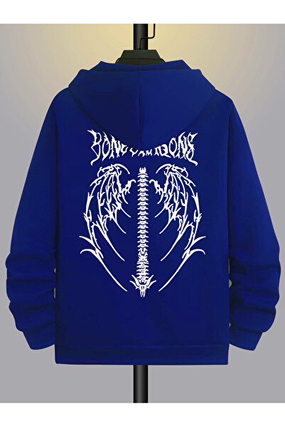 modaberry Cardigan supradimensionat cu glugă cu imprimeu albastru sax - Hanor...